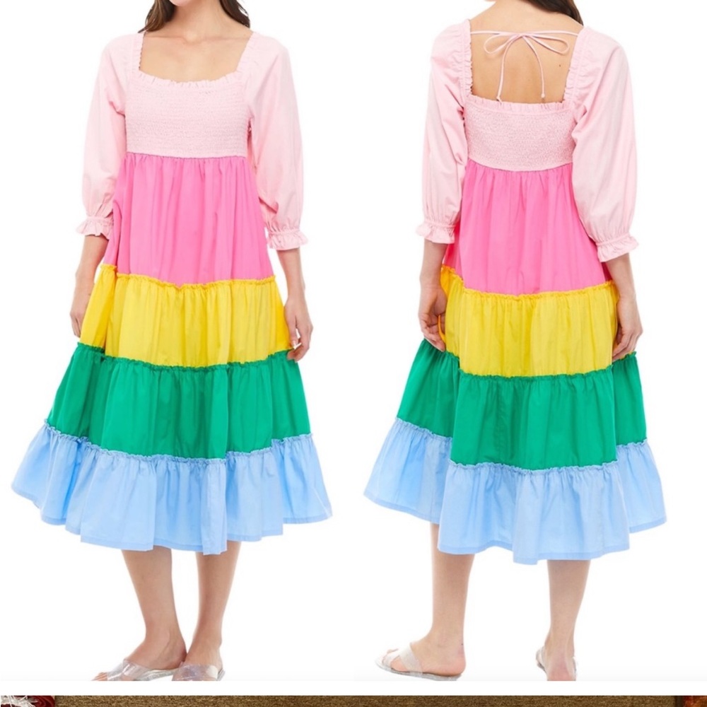 Crown & Ivy Tiered Rainbow Midi Dress 🌈